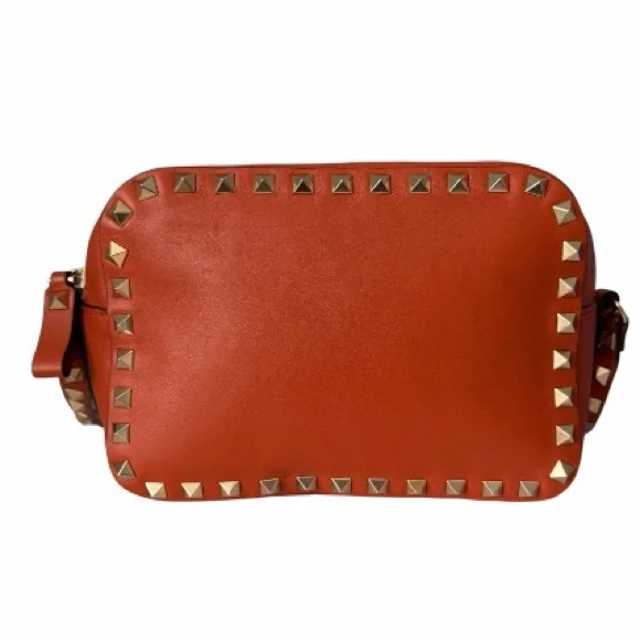 Valentino Garavani Rockstud Camera Crossbody Bag Orange Leather Gold Studs - Picture 2 of 16